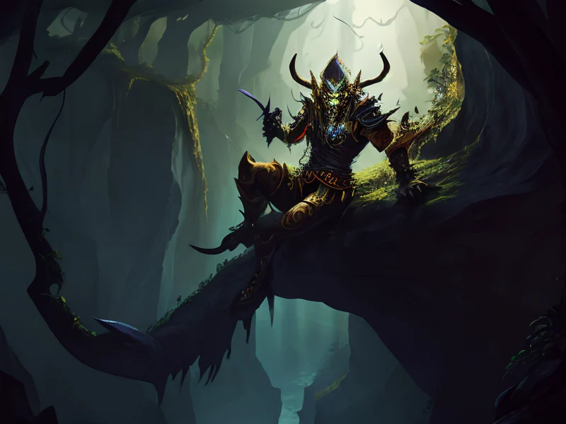 Lightforged (Demon:1.35), Warlock, Clinging to cliff vines, full-body shot