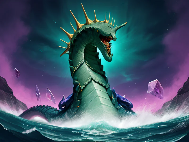 Unholy (Sea Serpent:1.35), Wears a crown of jagged crystals, dynamic angle