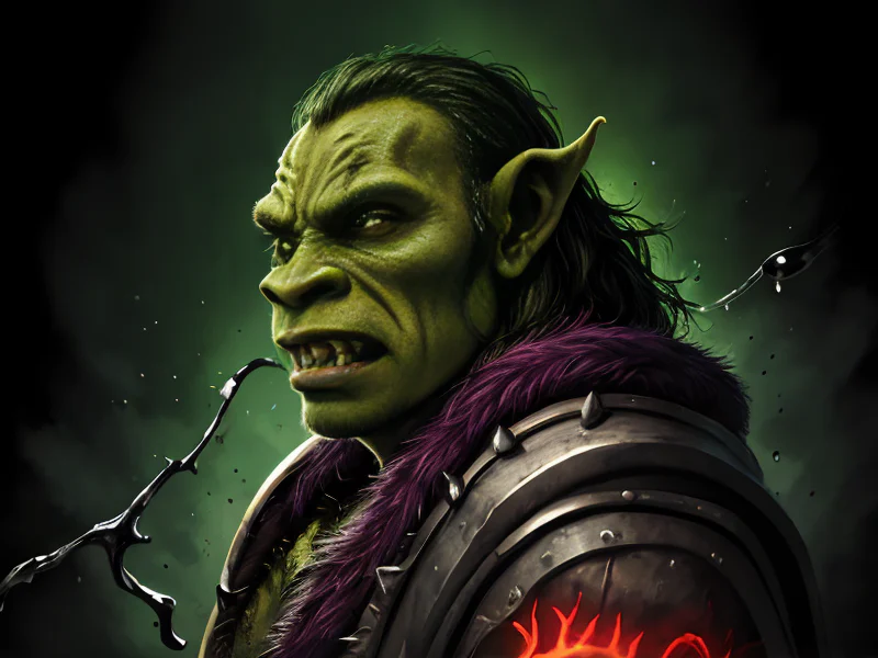 Stoic (Orc:1.35), Warden, A mantle pinned with dozens of campaign medals, three-quarter view, powerful creature