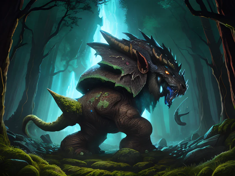 Frostborn (Earth Elemental:1.35), massive stone body, mossy rock plates, root bindings, Boots spattered with alchemical stains, three-quarter view