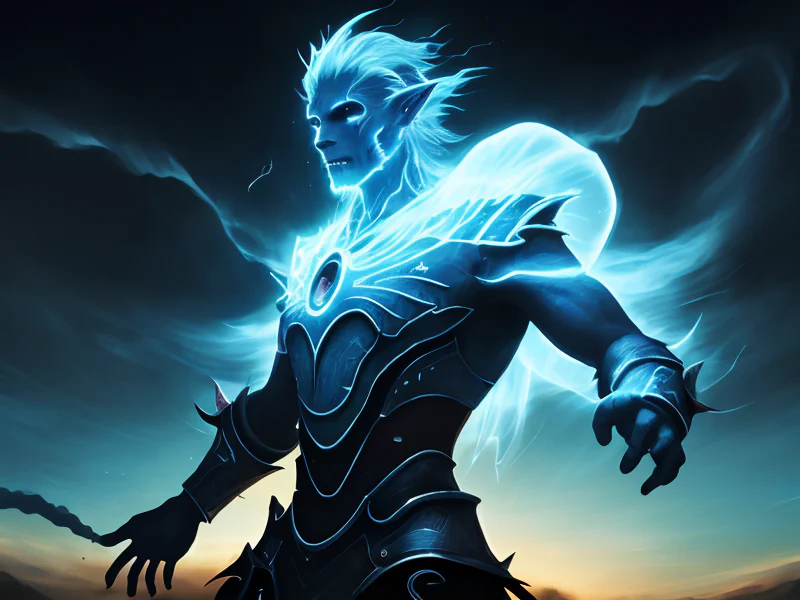 Ghost-touched (Air Elemental:1.35), semi-transparent wind body, cyclone torso, cloud wisps, A halo-shaped fin rising behind the head, dynamic angle