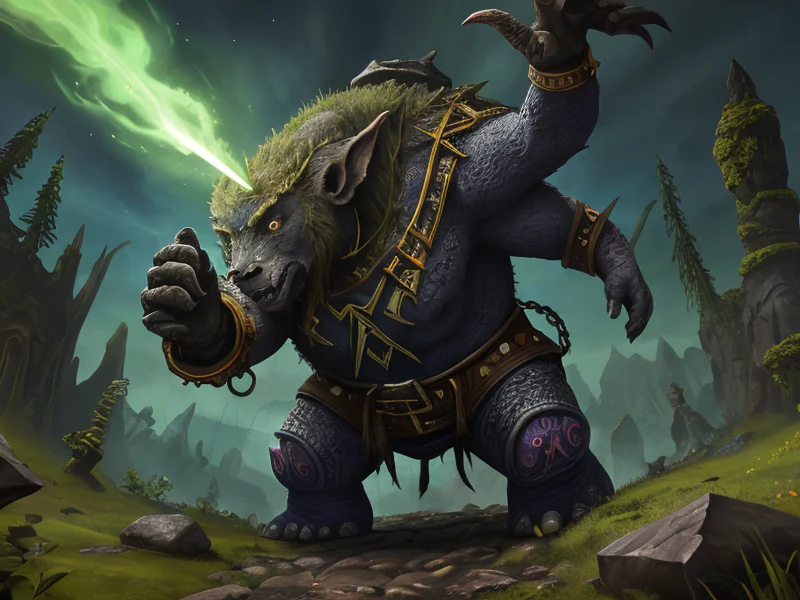 Rune-marked (Earth Elemental:1.35), massive stone body, mossy rock plates, root bindings, A robe belted with a strip of meteorite iron, dynamic angle