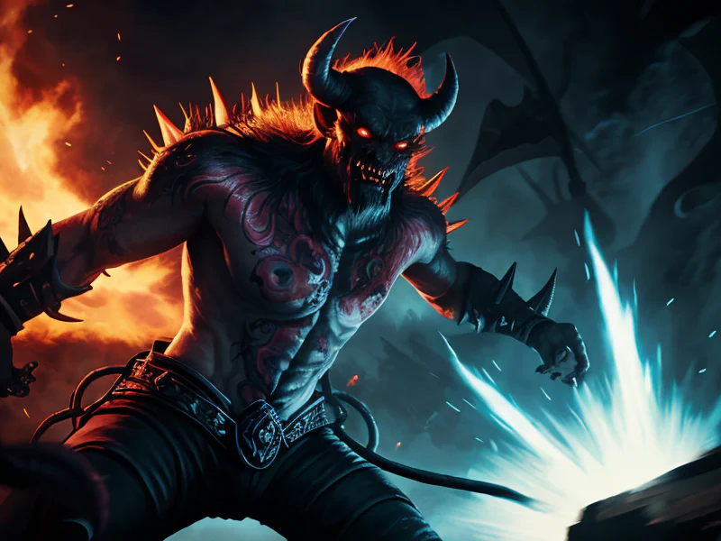 Hallowed (Demon:1.35), Summoner, Mystical tattoo on the left arm, dynamic angle