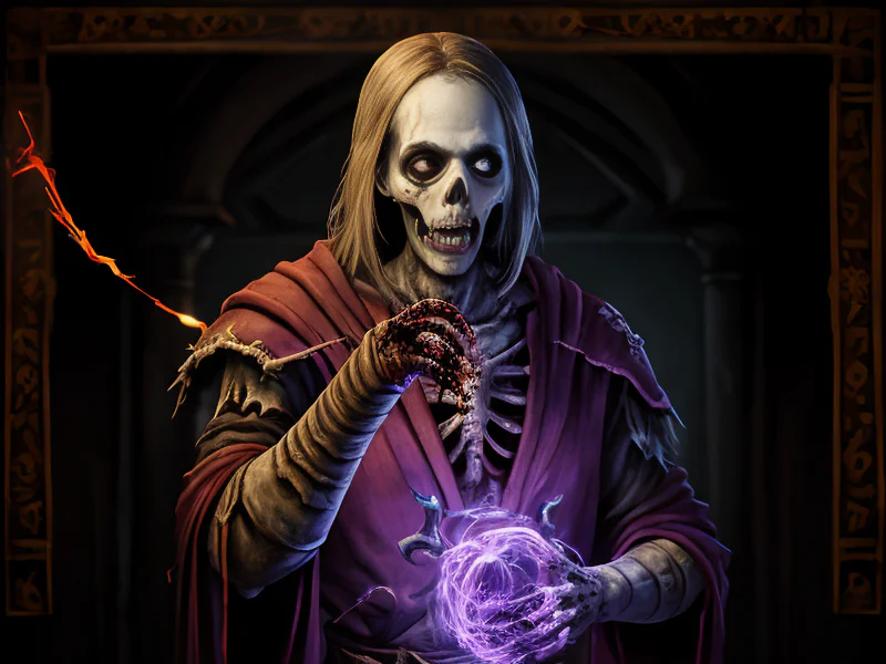 Nimble (Undead:1.35), Bone Warden, Pulling a glowing thread from an ancient tapestry, waist-up shot