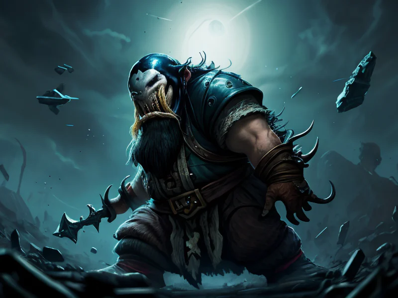 Venom-marked (Dwarf:1.35), Sentinel, Fragments of broken weapons orbiting in silence, low angle shot