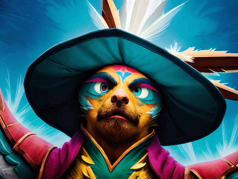 Mystical (Thunderbird:1.35), Face hidden under wizard hat, low angle shot