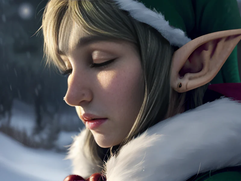 Inquisitive (Elf:1.35), Starcaller, Calmly meditating as snow falls around them, medium close-up