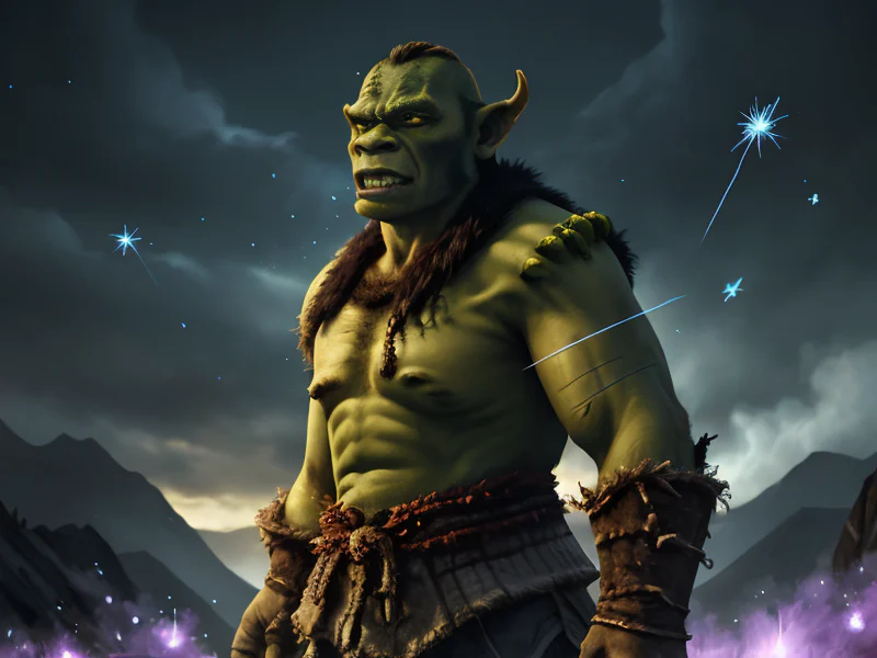 Reserved (Orc:1.35), Spiritwalker, A cloud of sparkling spores following every movement, waist-up shot