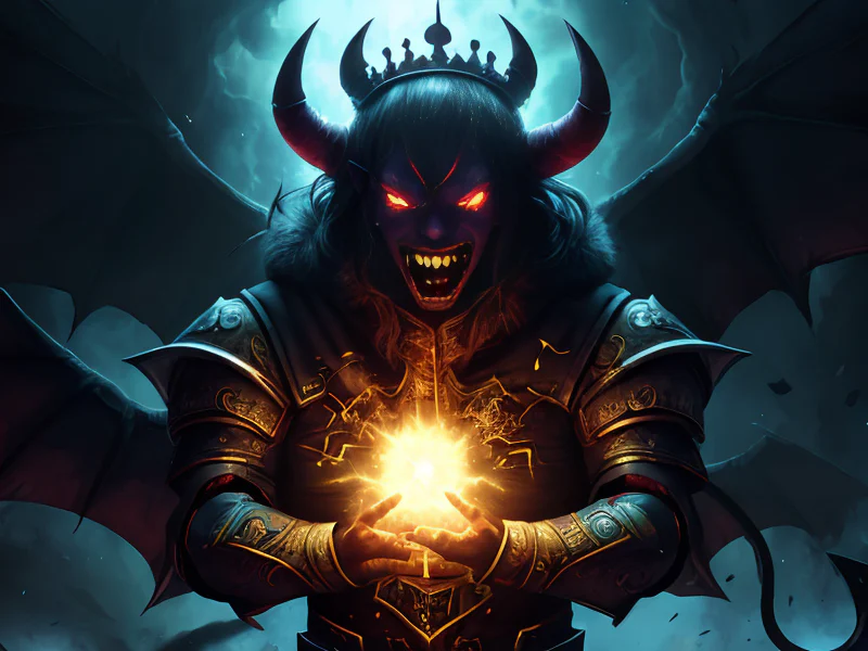 Mischievous (Demon:1.35), Doom Herald, Glowing crown that hovers above their head, waist-up shot