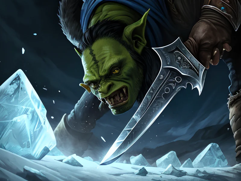 Wise (Orc:1.35), Bounty Hunter, A dagger sealed inside a sheath of permanent ice, low angle shot