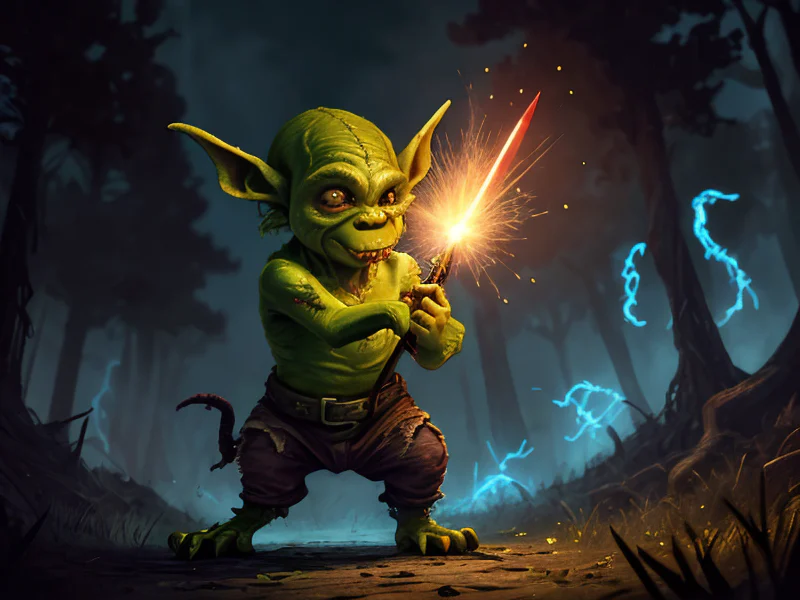 Stealthy (Goblin:1.35), Ranger, A dagger dripping luminous blue sap, waist-up shot
