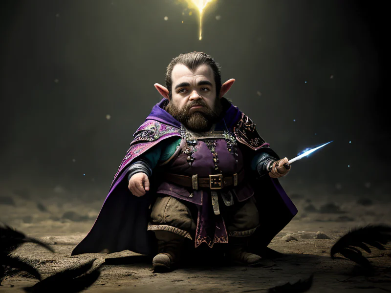 Star-touched (Dwarf:1.35), Knight, Cloak made of raven feathers and shadow, medium close-up