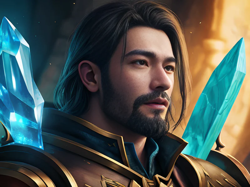Skyforged Human male, East Asian, Alchemist, Soaring between crystal spires, medium close-up