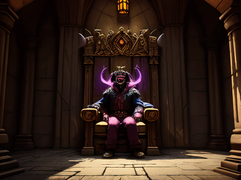 Cunning (Demon:1.35), Doom Herald, Inside an ancient throne room bathed in shadows, dynamic angle