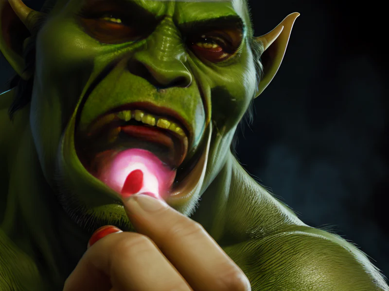 Celestial (Orc:1.35), Blood Mage, Spectral flames licking from their fingertips, medium close-up