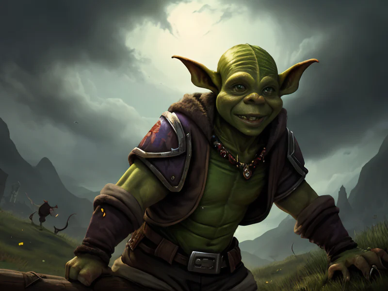 Cunning (Goblin:1.35), Thief, A shoulder mantle shaped from hardened clouds, dynamic angle