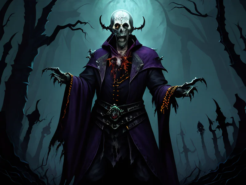 Sinister (Undead:1.35), Warlock, Wears a bracelet that controls shadows, full-body shot