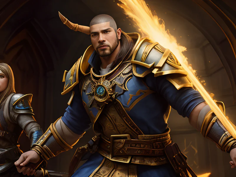 Lightforged Human male, Latino, Assassin, Trophies of bone hanging from the belt, dynamic angle
