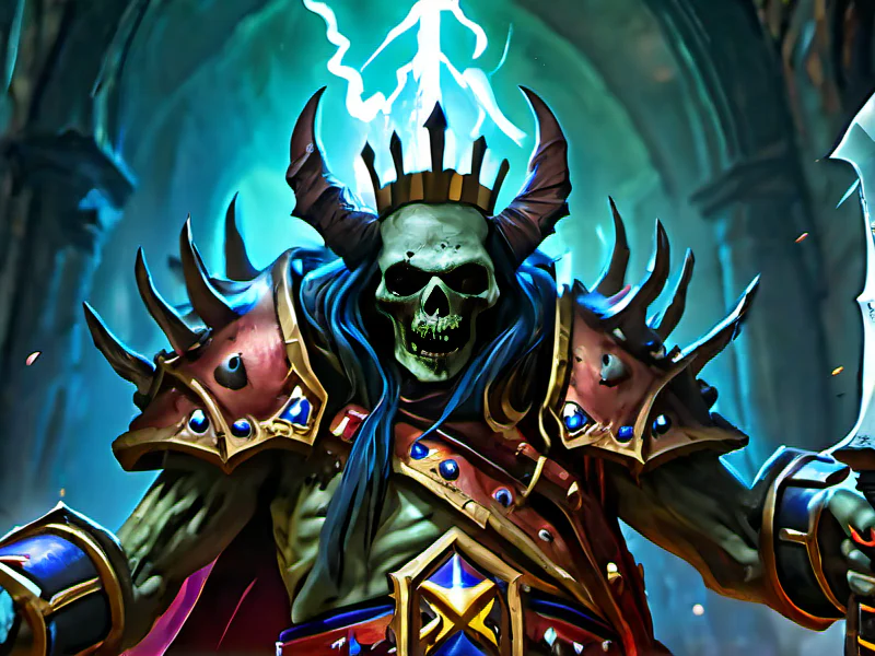 Relentless (Undead:1.35), Summoner, A crown of tiny swords pointed outward, waist-up shot