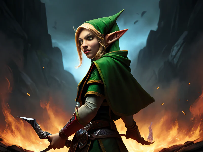 Honorable (Elf:1.35), Assassin, A mantle woven from strips of battlefield banners, three-quarter view, powerful creature