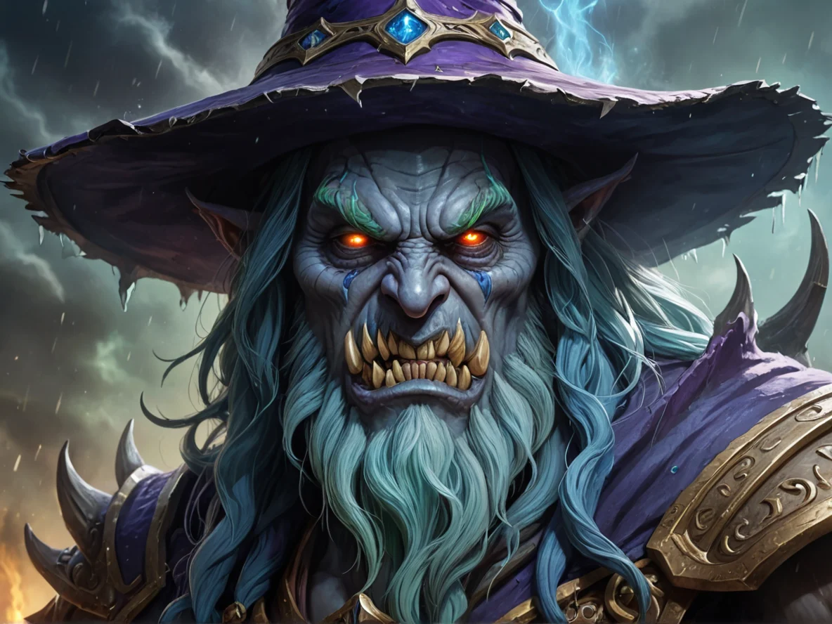 Unyielding (Air Elemental:1.1), dark storm spirit, crackling core, jagged vapor limbs, Face hidden under wizard hat, close-up portrait, wizard tower, weak