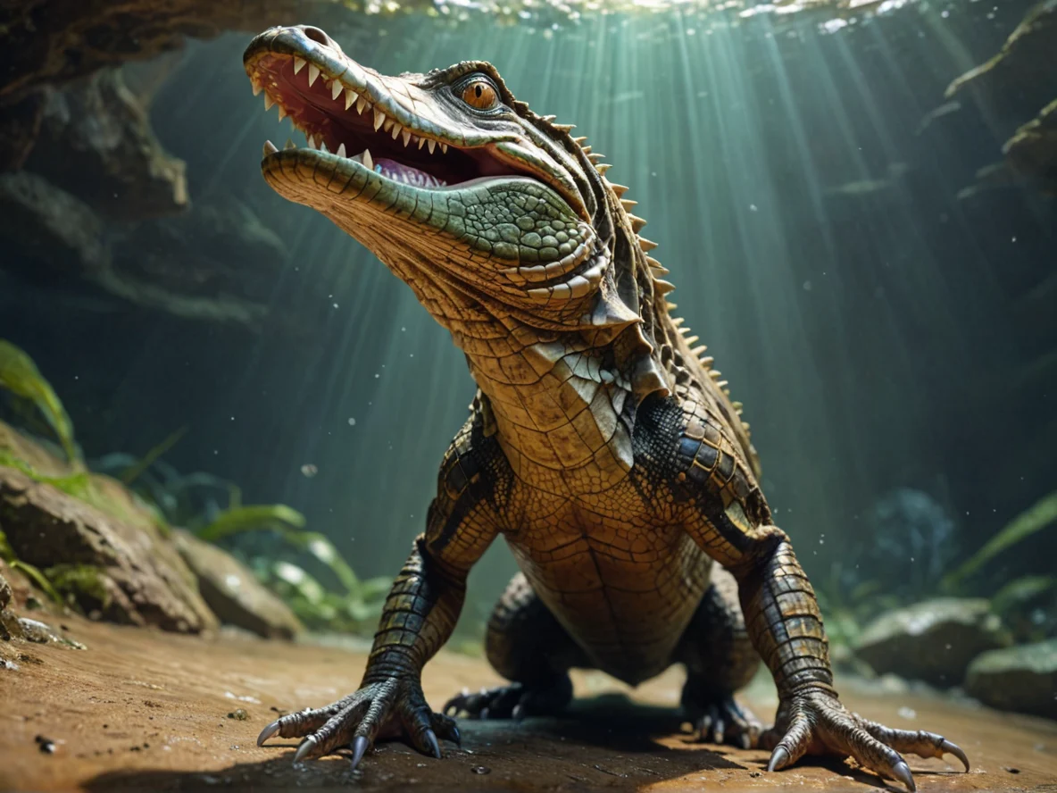 Rift-touched (Caiman:1.1), Hair flowing upward as though gravity were reversed, low angle shot, crystal canyon, weak