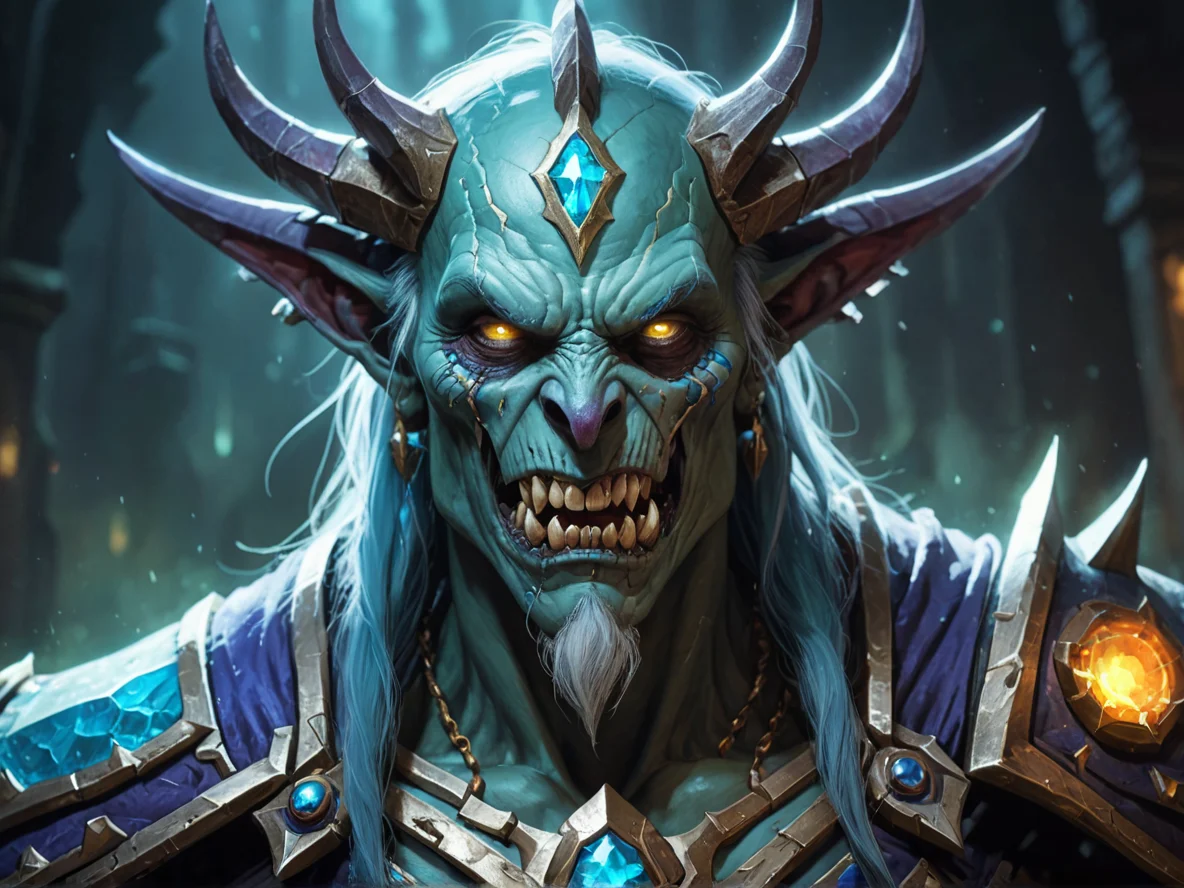 Crystal-eyed (Undead:1.1), Hexblade, Luminous scar that changes color, medium close-up, crystal temple, weak