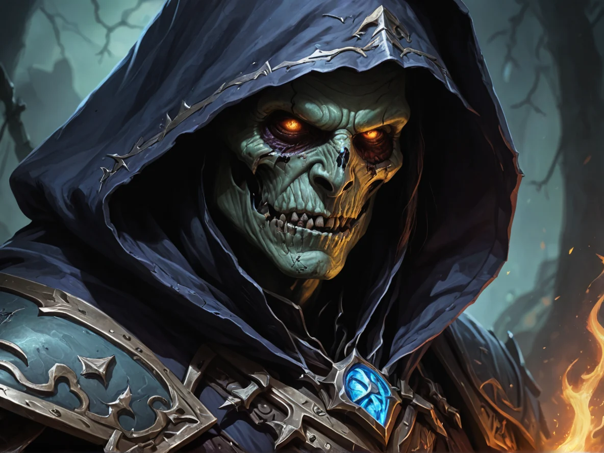 Deceptive (Undead:1.1), Harbinger, Cloak made of shifting shadows, close-up portrait, weak