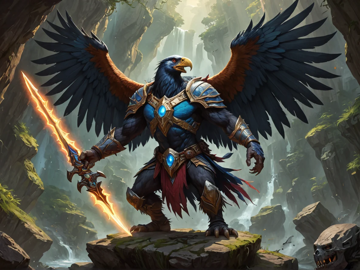 Savage (Condor:1.1), Blade that hums with energy, full-body shot, deep ravine, weak