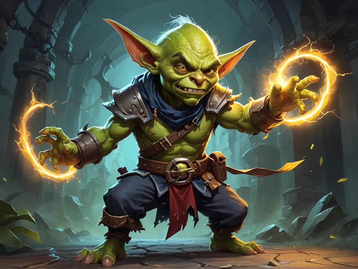 Agile (Goblin:1.1), Thief, An arc of lightning linking both hands, dynamic angle, pirate port, weak