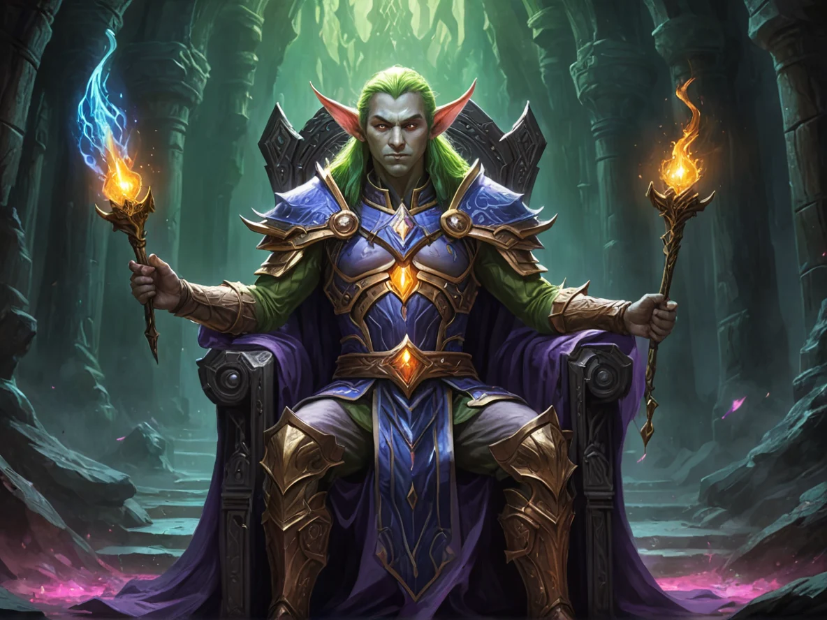 Wise (Elf:1.1), Spellblade, A pulse of color radiating outward with each heartbeat, waist-up shot, cavern throne room, weak