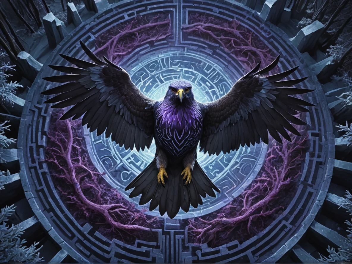 Voidborn (Falcon:1.1), At the center of a maze made from frozen waves, waist-up shot, moonlit woods, weak