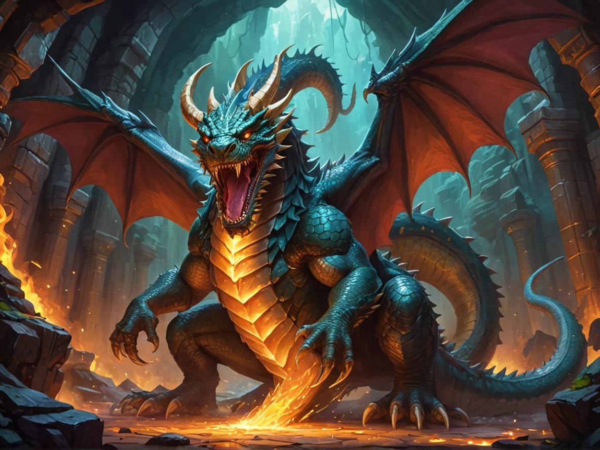 Brave (Giant Serpent:1.1), Cape lined with shimmering dragon scales, dynamic angle, cavern throne room, weak