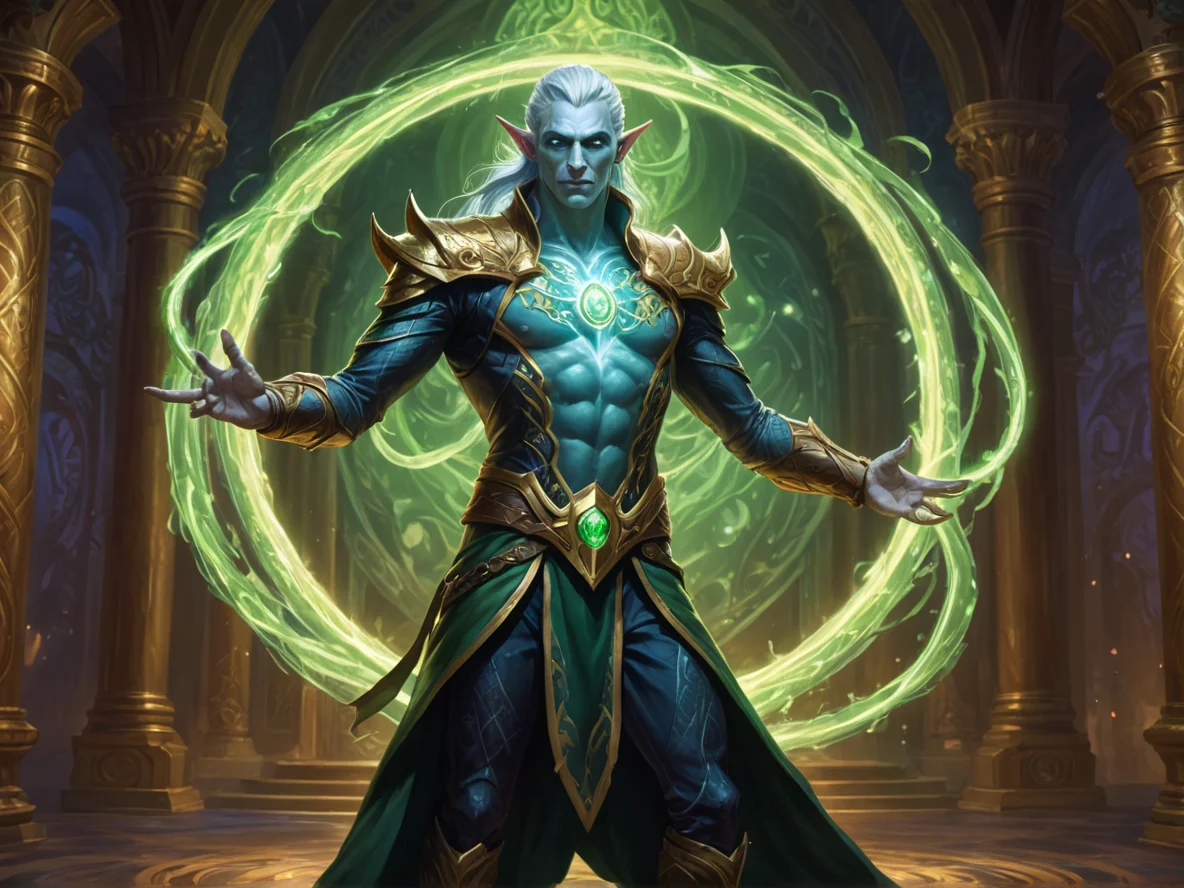 Nimble (Elf:1.1), Illusionist, A luminous serpent of energy circling the torso, full-body shot, grand ballroom, weak