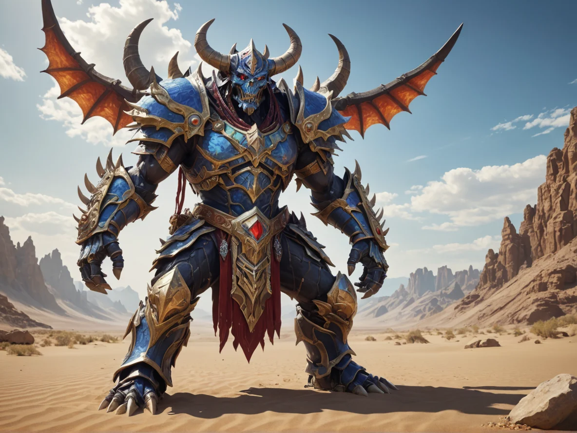 Reserved (Demon:1.1), Summoner, Armor made from ancient warrior bones, low angle shot, crystal desert, weak