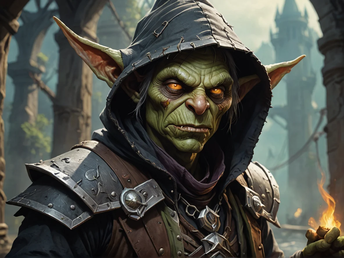 Ashen (Goblin:1.1), Gunslinger, A hood casting an unnaturally deep shadow, close-up portrait, suspension bridge, weak