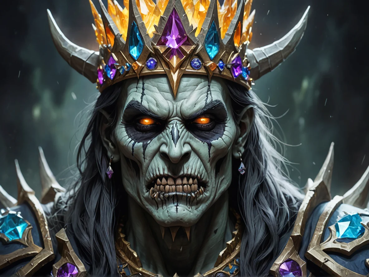 Soulscarred (Undead:1.1), Warlock, Wears a crown of jagged crystals, close-up portrait, weak
