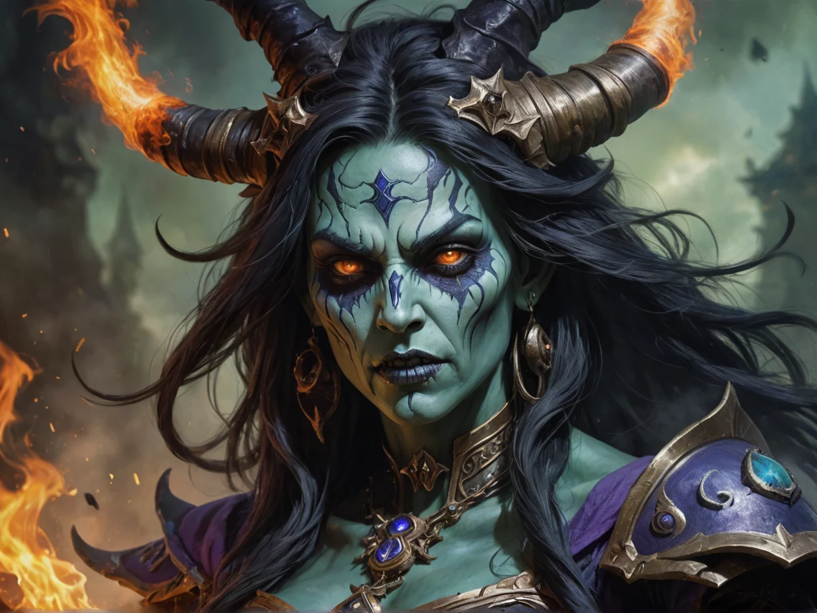 Thornbound (Undead:1.1), Witch, Black horn in the middle of the forehead, medium close-up, swirling smoke, weak