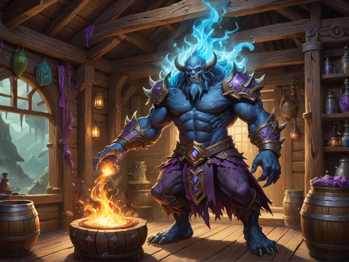 Generous (Air Elemental:1.1), dark storm spirit, crackling core, jagged vapor limbs, In a wooden hut, brewing a magical potion, full-body shot, grand ballroom, weak