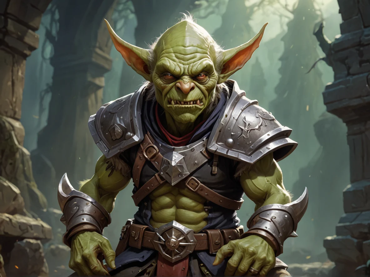 Unpredictable (Goblin:1.1), Bounty Hunter, Mask of polished bone, waist-up shot, weak