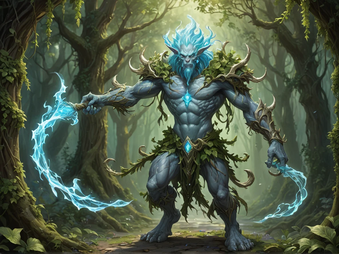 Cursed (Air Elemental:1.1), pale breeze elemental, floating shards, wispy body, A staff wrapped in ivy that blooms with light, full-body shot, weak