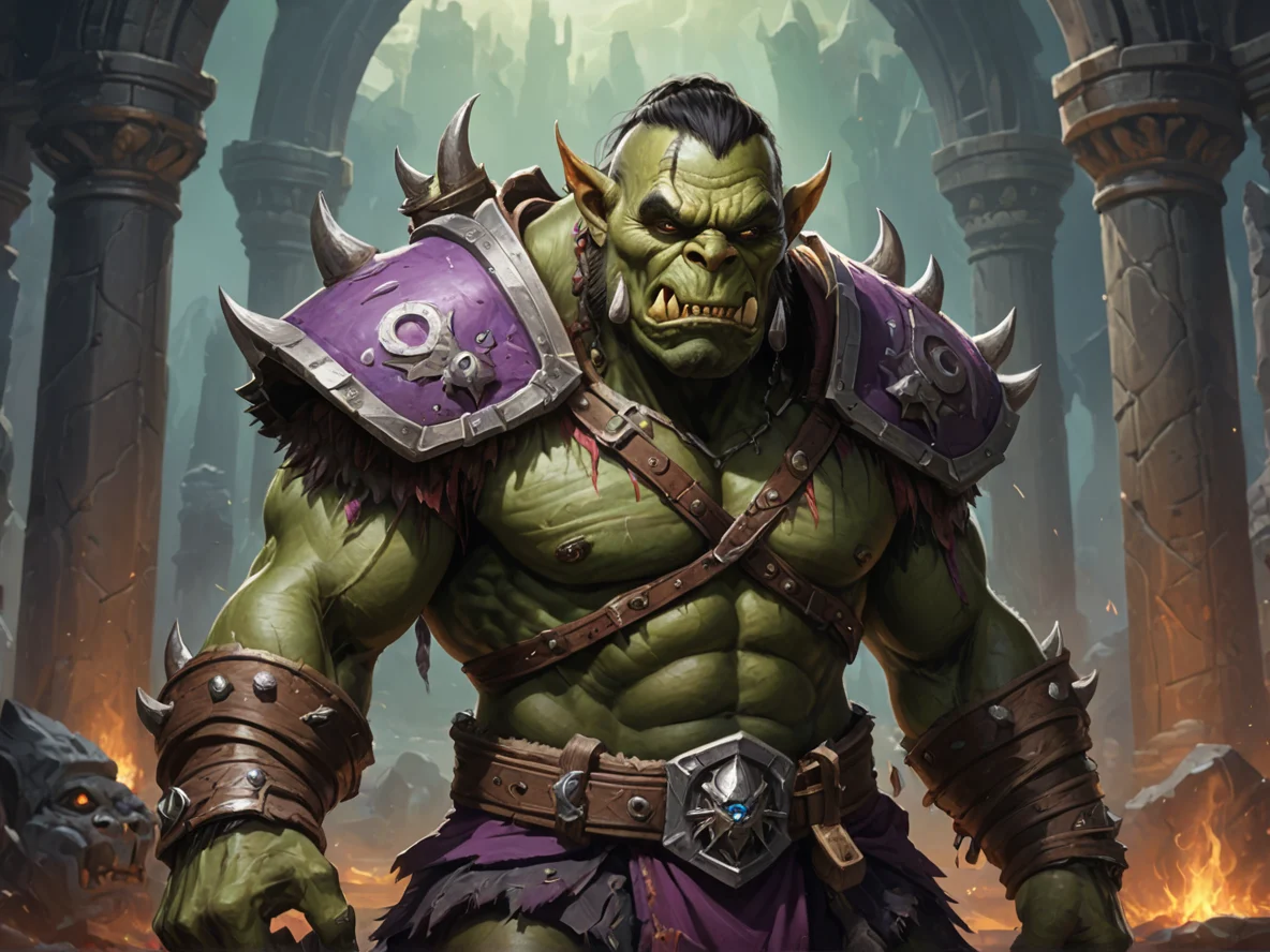 Thornbound (Orc:1.1), Hunter, Hands wrapped in funeral bandages, waist-up shot, astral temple, weak