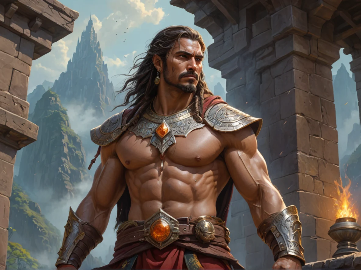 Hot-headed Human male, South Asian, Warrior, Standing atop a bell tower as spectral bells ring, close-up portrait, deep ravine, weak