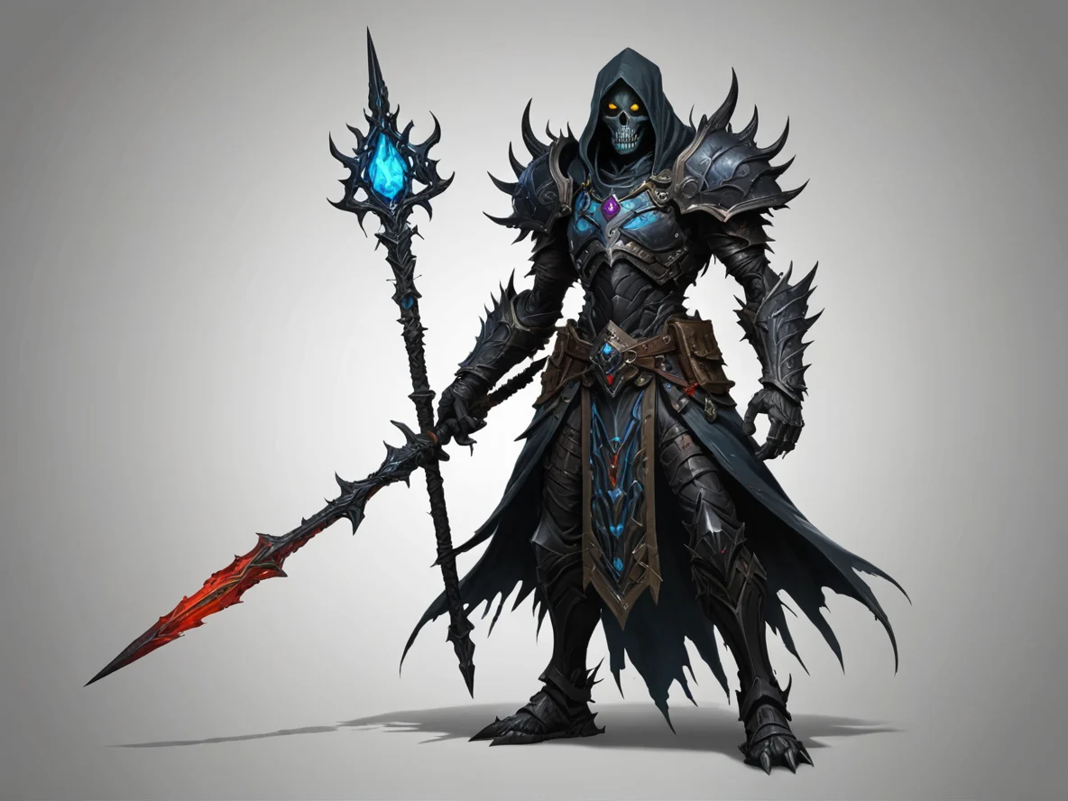 Dreadmarked (Undead:1.1), Doom Herald, A lance made from a single thorn of black crystal, full-body shot, alchemist laboratory, weak