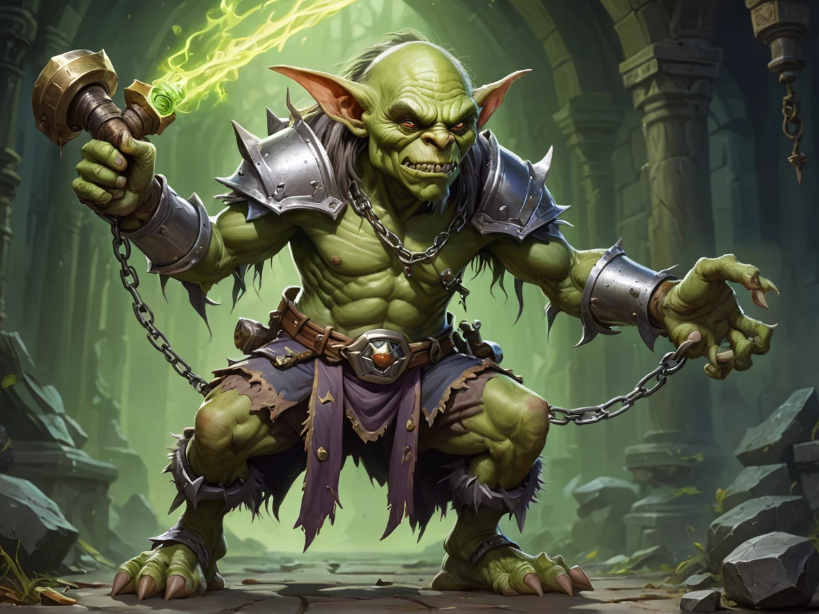 Ghost-touched (Goblin:1.1), Duelist, A flail whose chain stretches farther than physically possible, full-body shot, weak