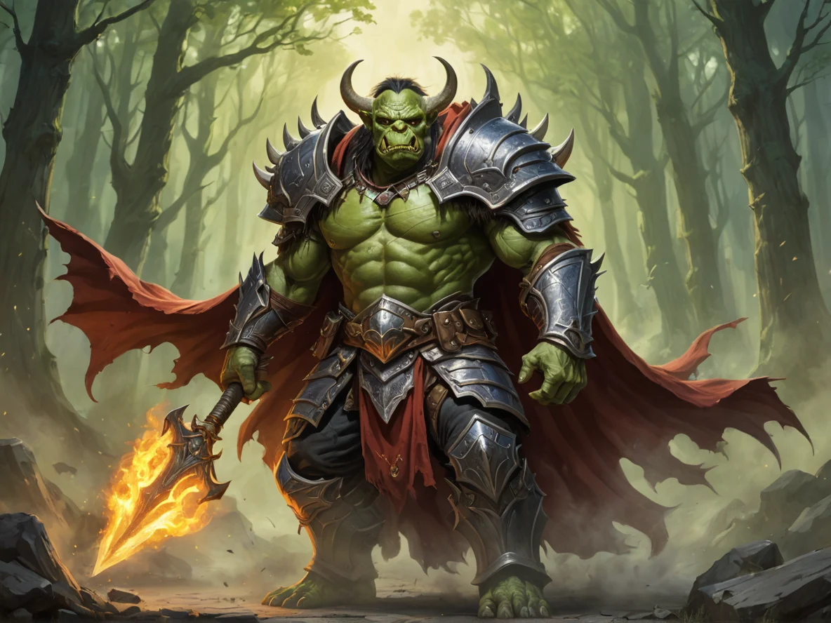 Noble (Orc:1.1), Dragon Knight, A cloak that billows like living smoke, dynamic angle, weak