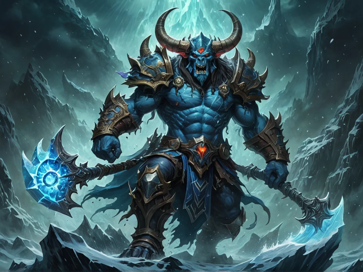 Honorable (Demon:1.1), Doom Herald, Frost-covered ascensions, dynamic angle, deep ocean, weak