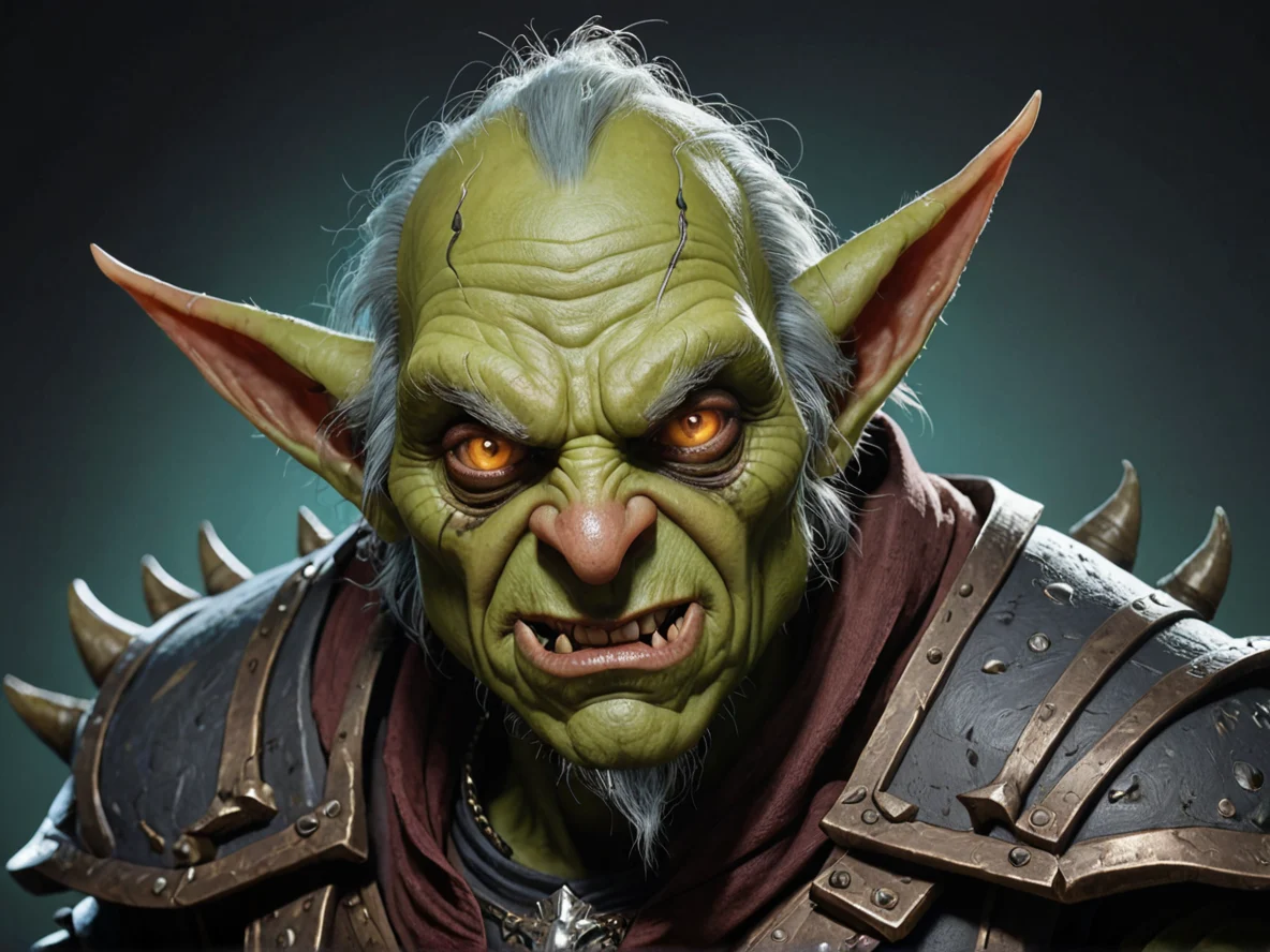 Sinister (Goblin:1.1), Artificer, Eyes change color with emotions, dynamic angle, weak