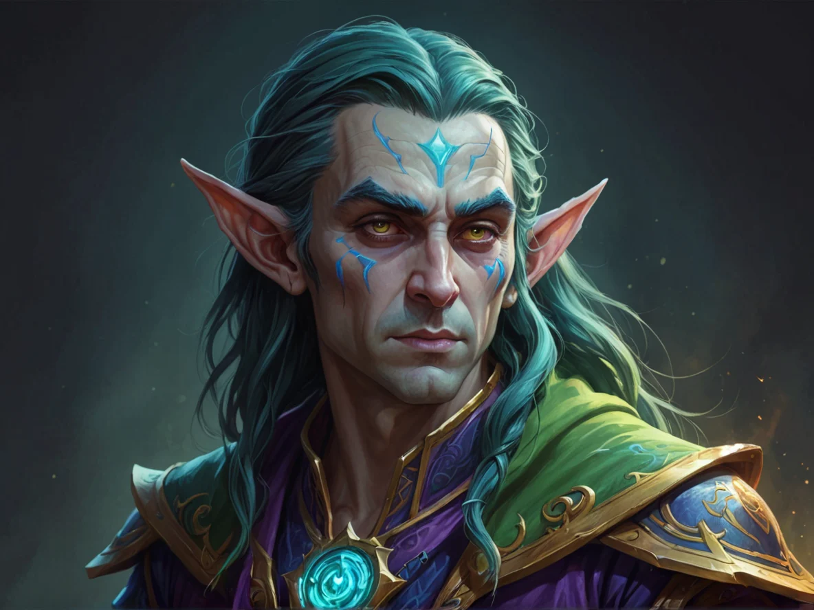 Gloomy (Elf:1.1), Wizard, A pulse of color radiating outward with each heartbeat, three-quarter view, weak