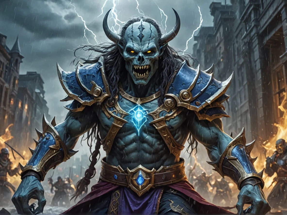 Blessed (Undead:1.1), Hexblade, Conducting storm ritual mid-tempest, close-up portrait, crystal city, weak